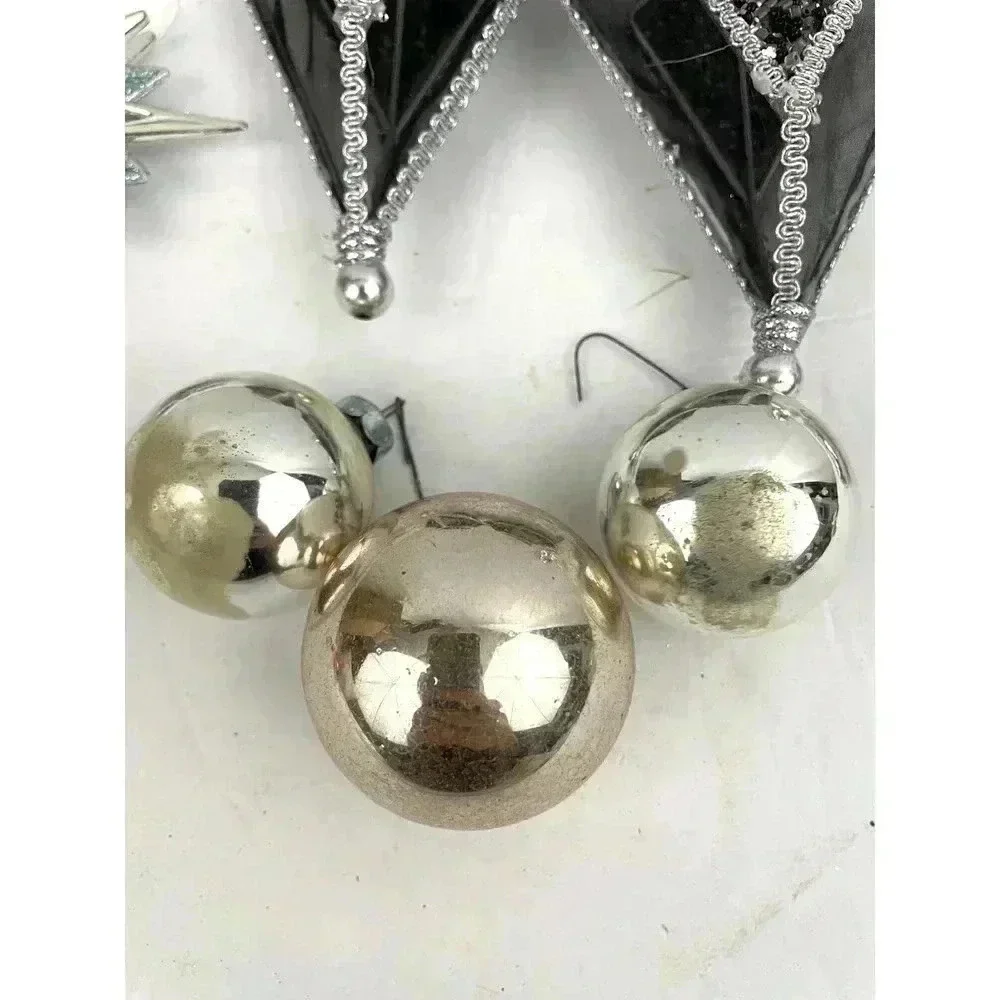 VTG Lot of 8 Mercury‎ Glass Ornaments Mirror Heart Bell Stars Holiday Christmas